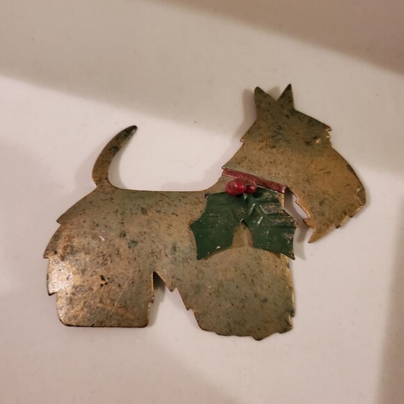 Vintage Scottie Dog Metal Christmas Tree Ornament Scottish Terrier - Picture 1 of 4
